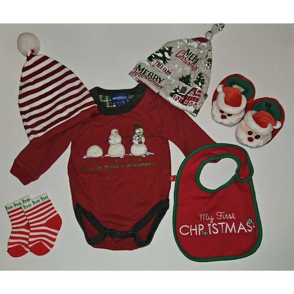Christmas Baby Boy Girl 6 Months Clothes Lot Bodysuit Hats Bib Booties